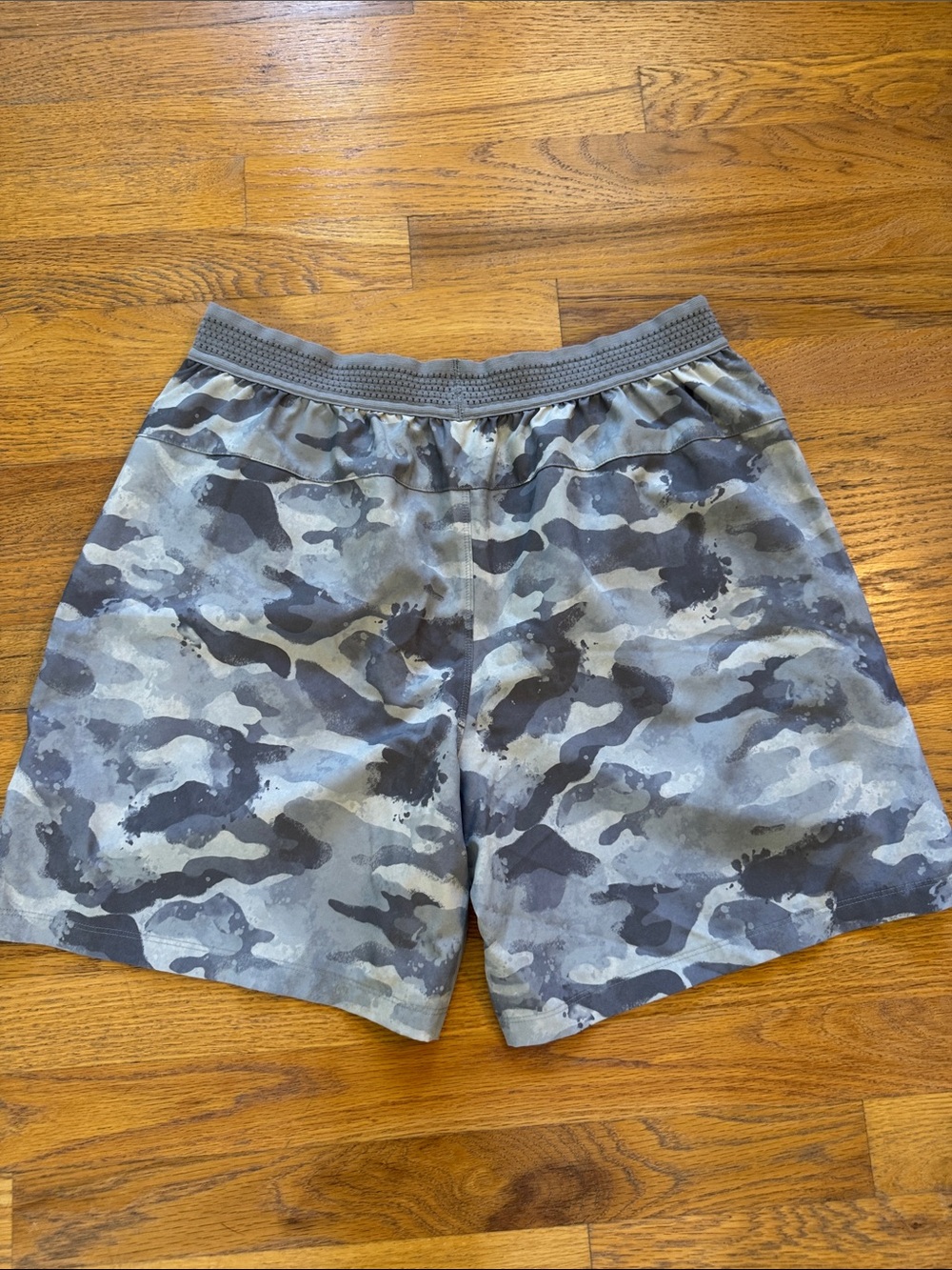 Fabletics Gray Camouflage Athletic Shorts, size medium.